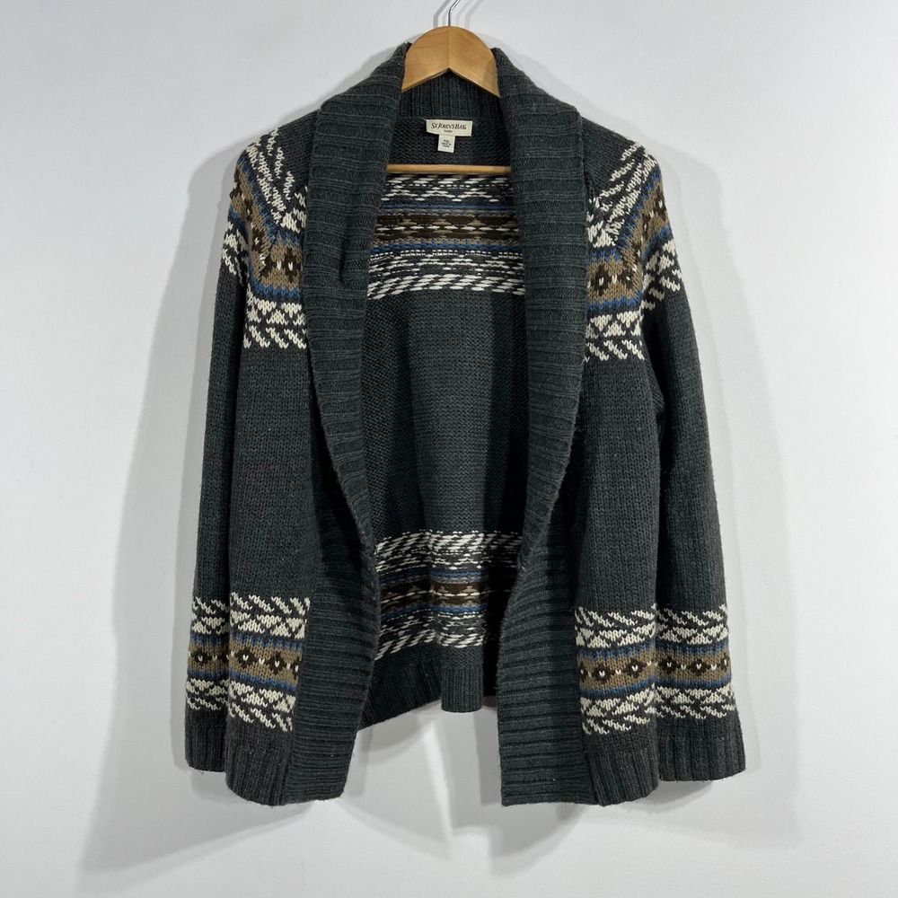 StJohns Bay 90s Folk Granola Fair Isle Shawl Collar Open Cardigan Sweater XLP